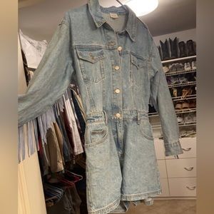 NWOT- denim fringe romper